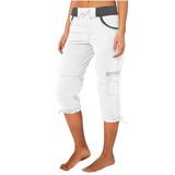 YDKZYMD Womens Capri Cargo Pants Casual High Waisted Athletic Baggy Pants Hiking Summer Lightweight Golf Joggers Pants Outdoor Drawstring Cropped Pants with Pockets White 2XL