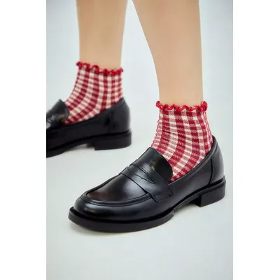 Out From Under Gingham Lettuce Edge Socks - Red at Urban Outfitters