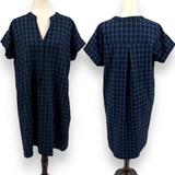 Anthropologie Dresses | Mo:Vint Anthro Mona Gauzy Black Blue Plaid Short Sleeve Shift Dress Sz Large | Color: Black/Blue | Size: L