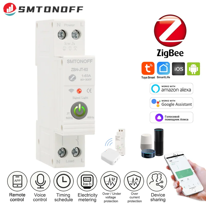 TUYA Zigbee MCB Smart Circuit Breaker Überstrom Unter Spannung Schutz Power Metering 1-63A Fernbedienung Schalter Image