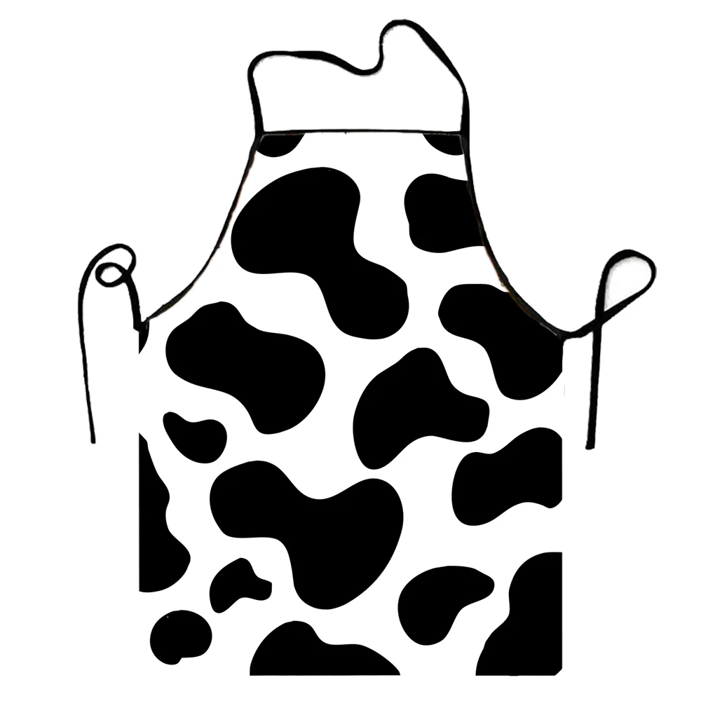 1PC Kuh Muster Schürze Kreative Stilvolle Kawaii Schwarz Weiß Kuh Druck Schürze Cartoon Kochen Bib Schürze Küche Haushalt Schürze Image