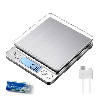 Digital Kitchen Scale 3000g/ 0.1g USB Charging with 2 Trays Home Mini Jewelry Pocket Scale with LCD