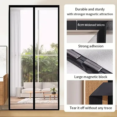 Magnetic Door Screen Custom Size Mosquito Net Curtain Fly Insect Automatic Closing Invisible Mesh