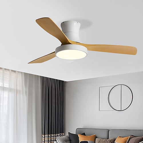 LED Frequenzumwandlung Nordic Deckenventilator Licht, 3 Lichtfarben und 6 Windgeschwindigkeiten 42/52 Zoll Industrie Deckenventilator Kronleuchter, für Wohnzimmer, Schlafzimmer etc Image