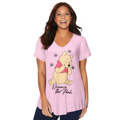 Plus Size Women's Disney Pink Winnie Pooh V-Neck Point Hem Tee by Disney in Pink Winnie Pooh (Size 5X)