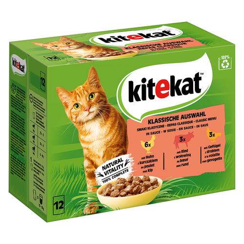 48x 85g Kitekat Frischebeutel Klassische Auswahl in Sauce Katzenfutter nass