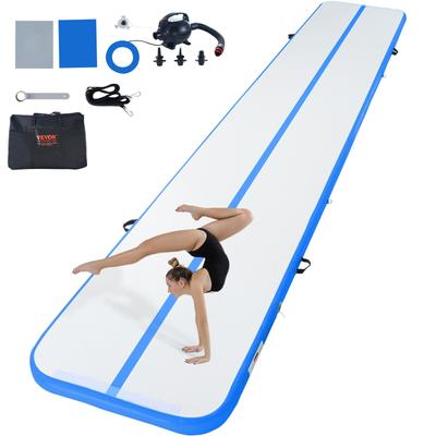 VEVOR Gymnastics Air Mat, 4 inch Thickness Inflatable Gymnastics Tumbling Mat, Tumble Track with Electric Pump