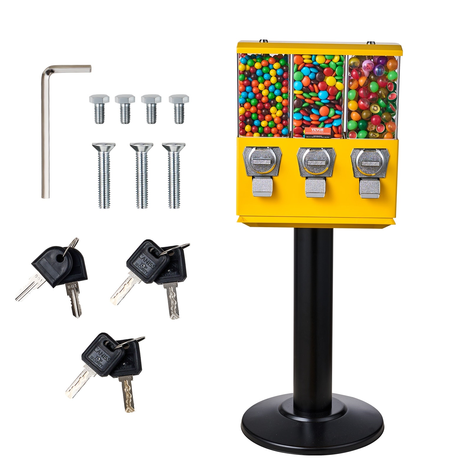 VEVOR Commercial Vending Machine, Triple Compartment Candy Dispenser with Iron Stand, Gumball and Candy Machine
