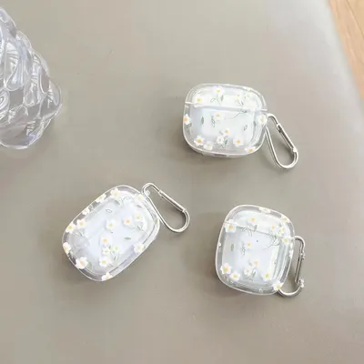 Süße weiße frische Blumen Kopfhörer hülle für Airpods 1 2 Pro Air Pods 3 Hüllen Ölgemälde rosa Blume transparente Box mit Schlüssel ring Image