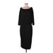 Anthropologie Casual Dress - Sweater Dress Boatneck 3/4 Sleeve: Black Solid Dresses - Women's Size Large