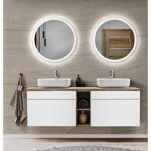 Badezimmer Waschplatz in weiß matt mit Vintage Eiche Nb. IRAKLIO-56 Doppelwaschbecken mit