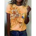 Damen T-Shirt Florales Rundhalsausschnitt Kurzarm 3D Schmetterlingsdruck Elegante Lässige Kleidung Frühling Sommer Komfort Fit Lila Multigrößen Mode Oberteil