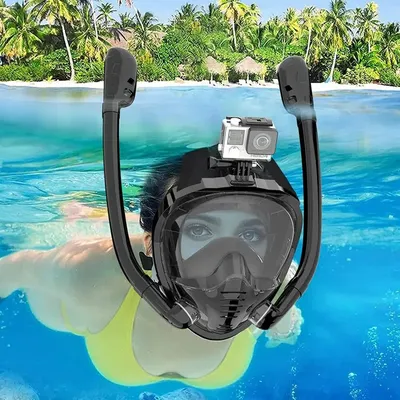 Full Face Snorkel Mask 180°Panoramic View Silicone Dry Top Snorkeling Diving Swimming Goggles With 2