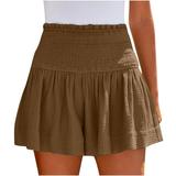 PXEVL Golf Shorts Women Linen Blend Mid-Waisted Straight Yoga Short Tight Lightweight Comfy Plus Size Maternity Shorts with 2 Pockets Coffee S