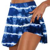 Brnmxoke Women s Summer Tennis Skorts Elastic Waisted Slim Fit Golf Athletic Skort Polka Dot Printed Yoga Skirt Shorts Dark Blue XL