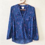 Anthropologie Tops | Anthro Maeve Eva Blue Pink Cross Graphic Wrap Blouse | Color: Blue/Pink | Size: 2