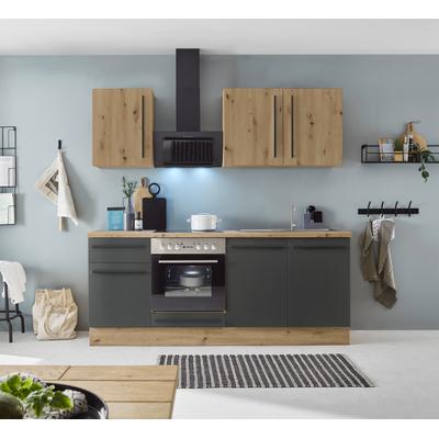 Küchenzeile KOCHSTATION "KS-Florida mit 38mm starker Arbeitsplatte", schwarz (front: schwarz, korpus: artisan eichefarben, arbeitsplatte: artisan eichefarben), B:210cm H:211cm T:60cm, Komplettküchen-Sets, Küchenzeile, Breite 210 cm, wahlweise mit... Image