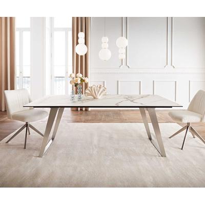 DELIFE Esstisch Edge 200x100 Keramik Calacatta Luxe Weiß-Gold-Grau Edelstahl Schräg, Esstische Image