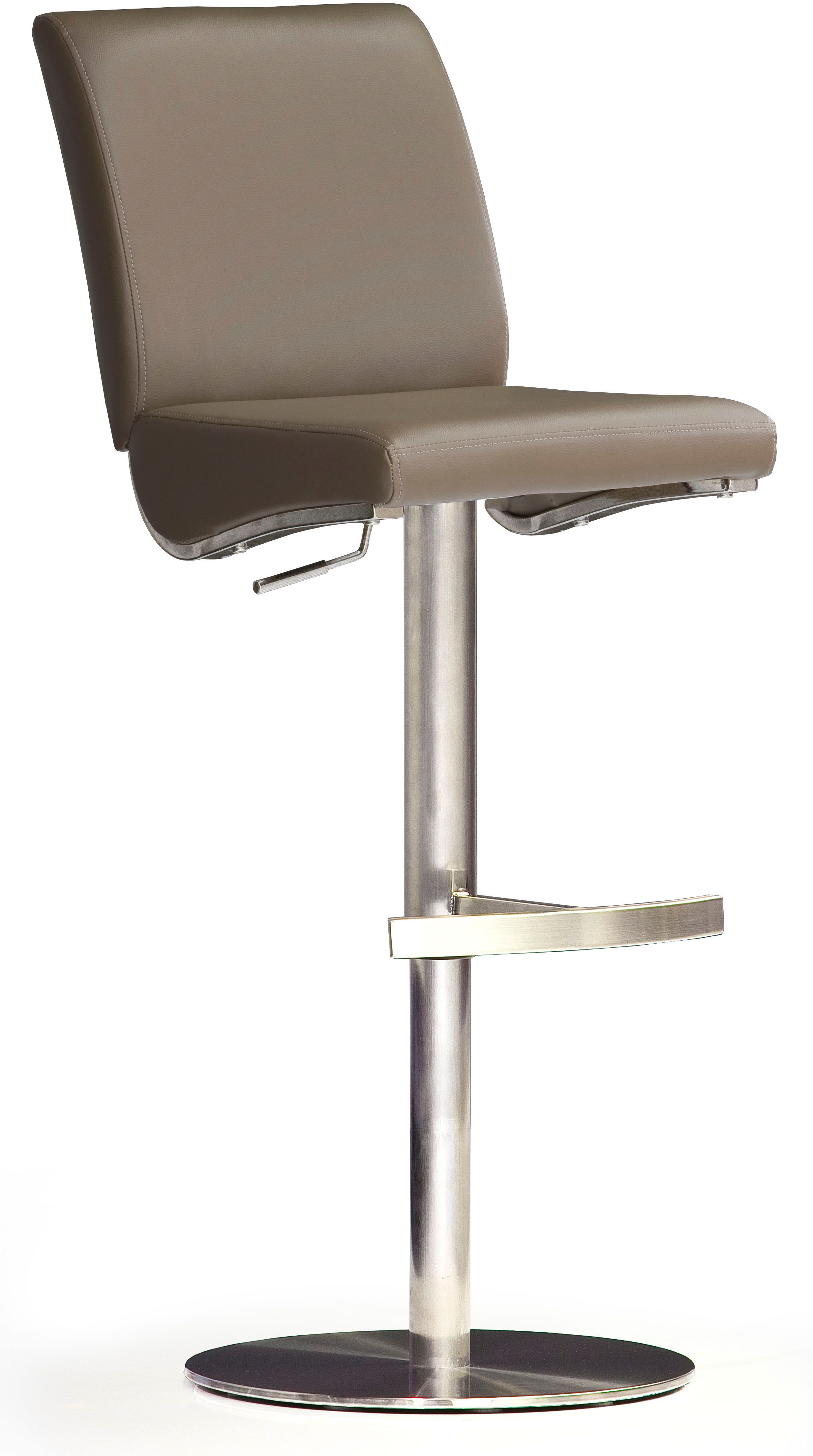 Bistrostuhl MCA FURNITURE "BARBECOOL Barhocker Bistrostuhl Tresenhocker", braun (cappuccino, edelstahl gebürstet), B:42cm H:87cm T:50cm, Kunstleder, Stühle, Bistrostuhl, mit Rückenlehne, Bodenplatte rund, 360 drehbar, Sitzhöhe von 55-80cm