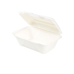 BIOZOYG 500 Stück weiße Speiseboxen, Menüboxen aus Zuckerrohr 18 x 13,6 x 5,9 cm Essen-To-Go-Boxen, Take Away Faltdeckelboxen, biologisch abbaubar Image