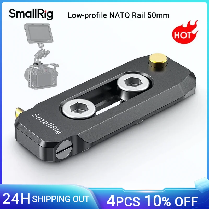 SmallRig Low-Profile-NATO-Schiene, 50 mm lang, 6 mm dick, Schnellverschluss-Nato-Schiene mit 1/4 Zoll-20 Befestigungsloch für NATO-Klemme – 2468B Image
