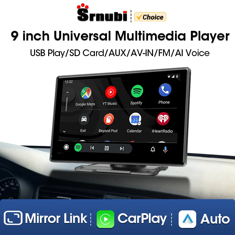 9-Zoll-Universal-Autoradio, Multimedia-Video-Player, kabelloses CarPlay und Android-Auto-Touchscreen für BMW, VW, Nissan, Toyota, Ford Image