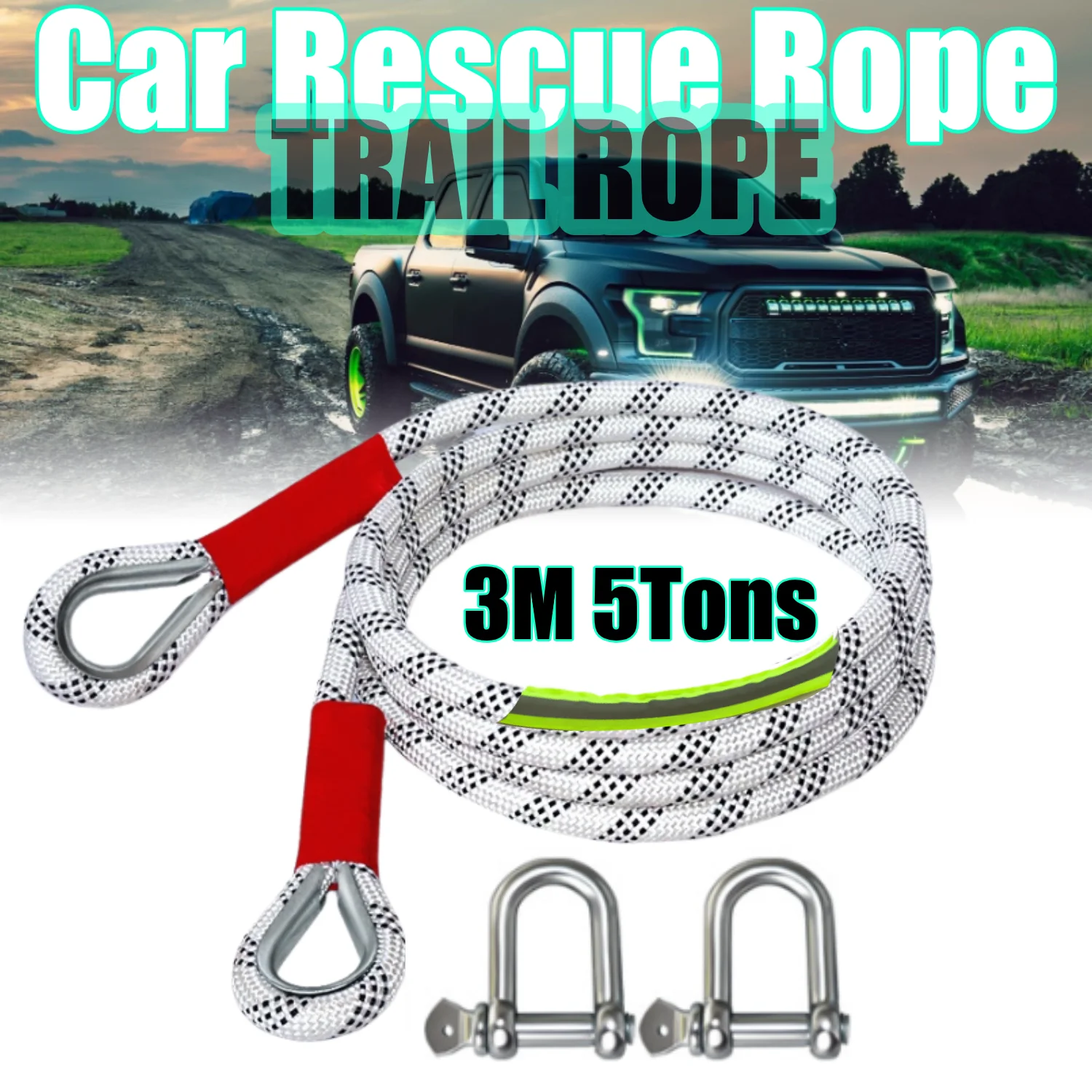 Auto Abschlepp gurt 3m 5 Tonnen Outdoor Notfall Abschlepp seile Offroad 4x4 Zubehör Nylon Notfall Rettungs anhänger Gurte Seil ziehen Image