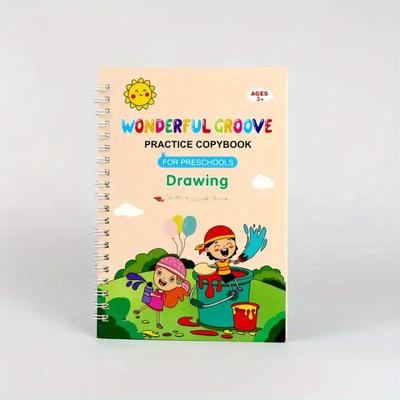 TEMU 4pcs Reusable Handwriting Calligraphy Book, Set - Great Gift, Number Alphabet Drawing Book Image