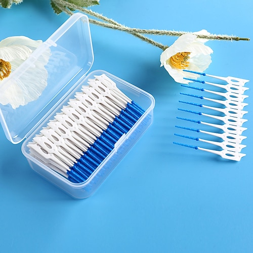 100 Stück Interdentalbürsten aus Silikon, Zahnstocher, Bürste zwischen den Zähnen, Silikon-Zahnstocher mit Gewinde, Mundreinigungswerkzeug Image