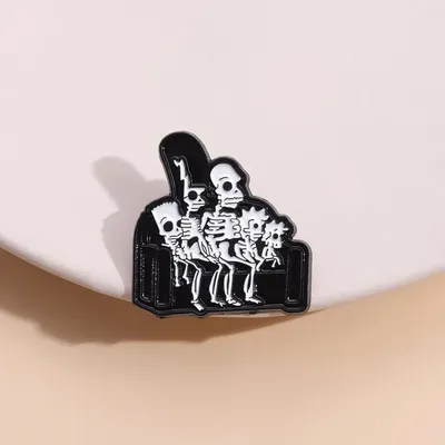 90's Family Comedy Anime Enamel Pin Cartoon Skeleton Piano Custom Vintage Punk Brooch Lapel Shirt