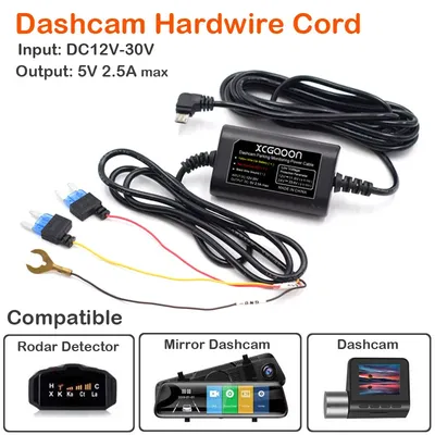 CarDash Cam Wire DVR Hardwire Cable Kit Video Recorder 12V-24V To 5V 2.5A Mini Micro Type-C USB