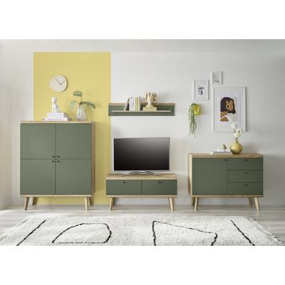 Wohnwand INOSIGN "MAVAS", braun (eiche dekor), B:341cm H:170cm T:40cm, Kastenmöbel-Sets, in moderner Trendfarbe, Griffe aus Metall (Schwarz), Breite 341 cm Image