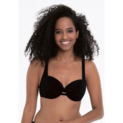 Bügel-Bandeau-Bikini-Top ROSA FAIA "Hermine", Damen, Gr. 44, Cup C, schwarz, Polyamid, Elasthan, unifarben, feminin, Bikini-Oberteile, mit schöner Raffung und Zierring vorn Image