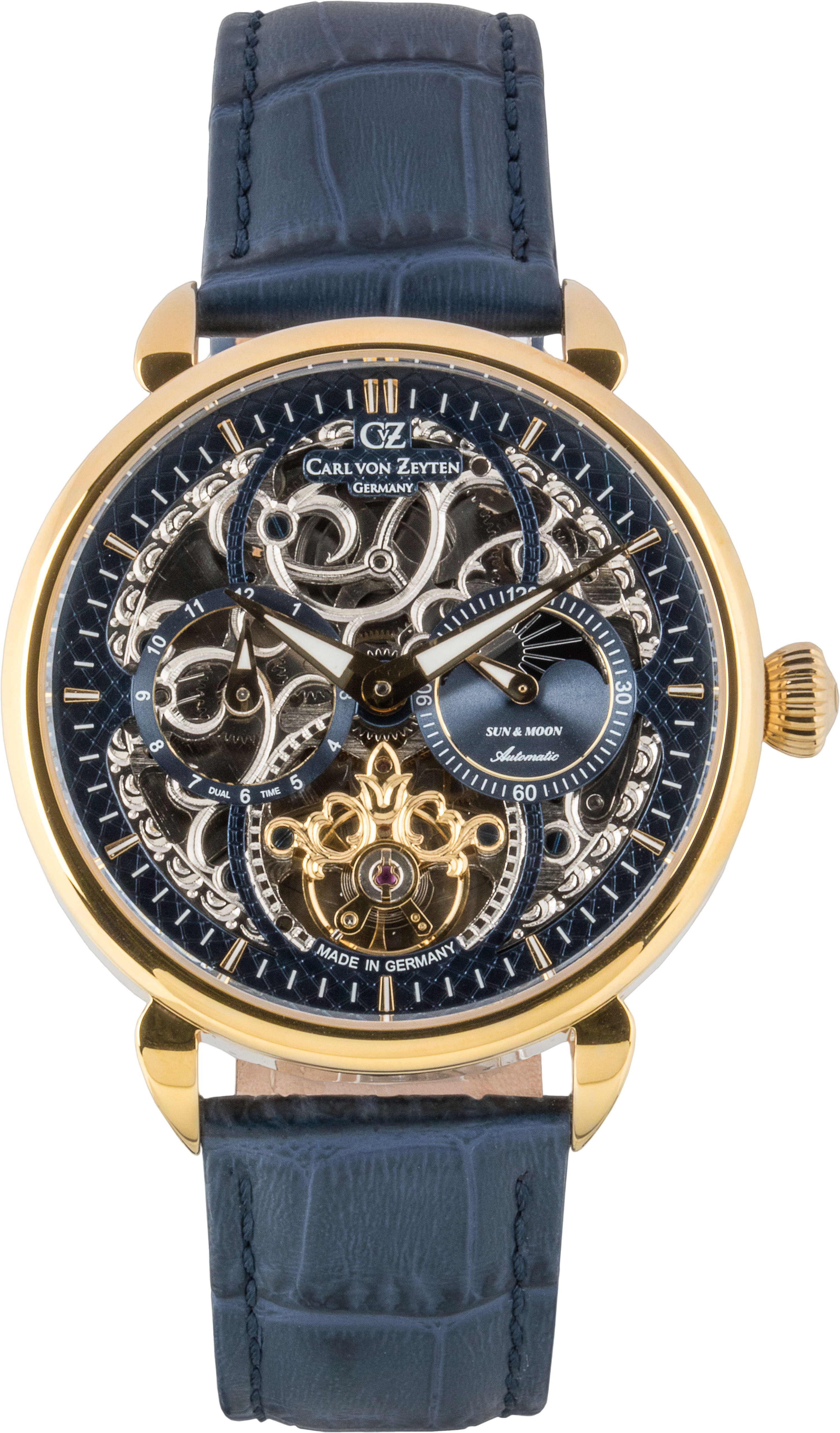 Automatikuhr CARL VON ZEYTEN "Neukirch", blau (blau, blau), Armbanduhren, Damen, Automatikuhr, Armbanduhr, mechanische Uhr, Herrenuhr, Skelettuhr, Made in Germany