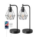 EDISHINE Bedside Lamps Set of 2, Dimmable LED Table Lamp, Diamond Cage Lampshade, USB Charging Ports, Touch Lamps for Living Room, Bedroom, E27 Socket, Bulb Included, Black