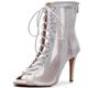 Women's Professional Dance Stiletto High Heel Sandal Boots Sexy Comfortable Mesh Peep-toe High Top Lace-up Mid Calf Boots Ballroom Dance Modern Jazz Latin Shoes With Zipper ( Color : White , Size : 4.