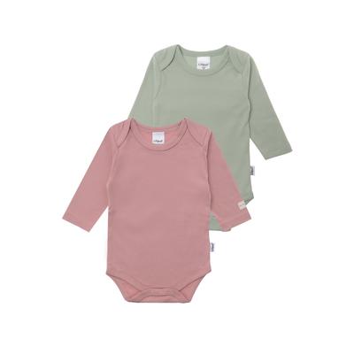 Body LILIPUT "rosenholz und schilf", Baby, Gr. 50/56, EURO-Größen, rosa (rosa, grün), 100% Baumwolle, unifarben, Rundhals, Langarm, Bodies, mit praktischen Druckknöpfen Image