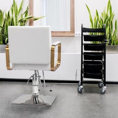 PVC Leather Stainless Steel Armrests Footrests Square Chassis Salon Chair - N/A