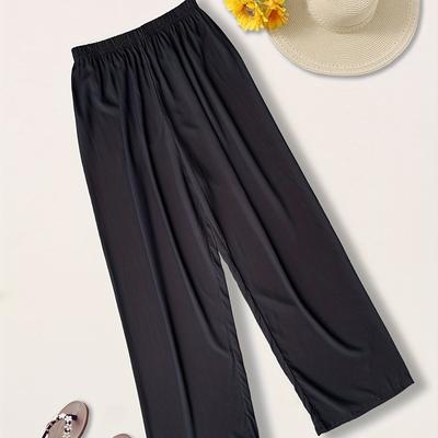 TEMU Women's Lightweight Rayon Harem Pants - Black, Straight Leg, Loose Fit, Elastic Waistband, Casual & Comfortable For Spring/summer, Summer Sleepwear | Straight Leg Pants | Viscose Material Image