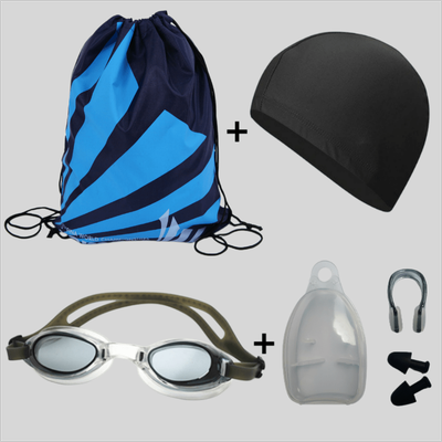 TEMU 1 Set Swimming Gear Kit - Oxford Cloth Backpack, Waterproof Cap, Goggles, Earplugs & Nose Clips For Adults - Blue Image