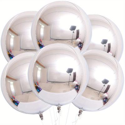 TEMU 6pcs, 22 Inch 4d Foil Balloons - 360 Degree Silvery Balloons For Bachelorette, Wedding, Birthday, And Happy New Year Decorations - Elegant And Eye-catching