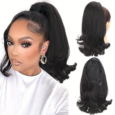 16 Inch Curly Wavy Drawstring Ponytail Hair Extensions Synthetic Wrap Around Ponytail Extensions For Women Girls Hair Accessories