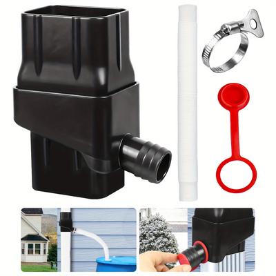 TEMU 1pc Rainwater Collection System, Universal Downspout Water Diverter, Connector With 50in Hose, Rain Barrel Gutter Diverter Kit, Outdoor Lawn Garden Watering Tool Image