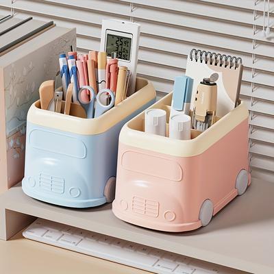 TEMU 1pc Cute Office Desktop Storage Box, -grid Pen Holder, Back To , Desktop Learning Supplies Storage Box, Stationery Storage Basket