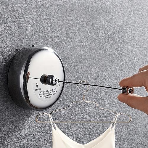 1pc Retractable Clothesline Indoor Clothesline Retractable Stainless Steel Rope Hotel Style Heavy Duty 9.2ft