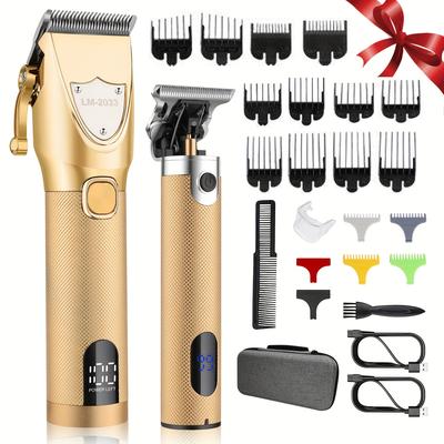 Professional Hair Clippers For Men Cordless Hair Trimmer Electric Barber Clippers 0 Gapped Trimmer Set Rechargeable Beard Trimmer Hair Cutting Kit For Men's Gift