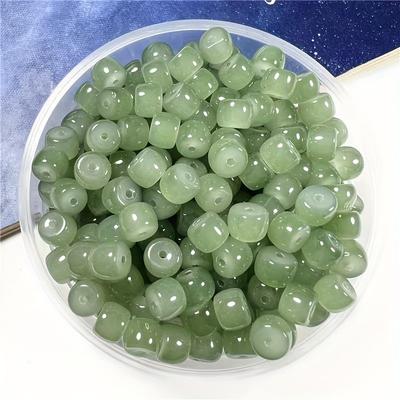 TEMU 100pcs 6*8mm Imitation Jade Glass Rosary Beads Barrel Drum Beads For Jewelry Making Diy Elegant Bracelet Necklace Handmade Craft Supplies Image