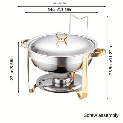 TEMU Set, Stainless Steel Chafing Dish Buffet Set, 4.5l Round Catering Chafer Warmer Set With Tray, Pan, Lid, Stand For Kitchen Party Banquet Dining, Kitchen Accessories, Business Supplies