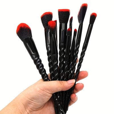 TEMU 10 Thread Makeup Brush Set Brush Handle Fiber Hair Full Set Powder Blusher Powder Eye Shadow Brush Multi Functional Makeup Tools Image