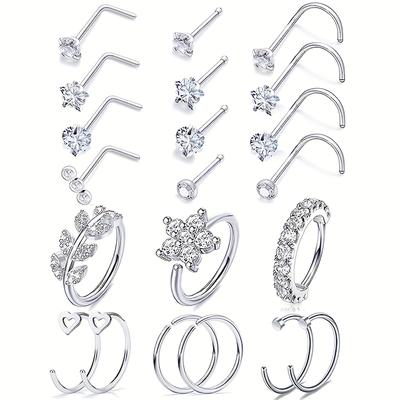 21pcs 20g Nose Rings For Women Stainless Steel Nose Piercing Jewelry Hoop Nose Ring L Shaped Nose Studs